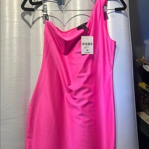 Vibrant Pink One-Shoulder Dress fashion nova